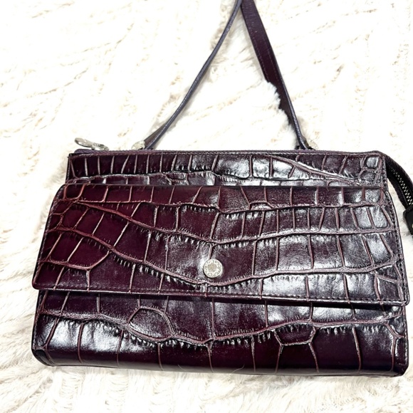 Monsac Deep Purple Croc Embossed Leather Small Crossbody Wallet Bag NWT - Picture 3 of 8